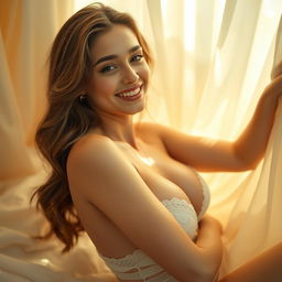 A seductive and alluring portrayal of a confident young woman with an enticing smile, embracing her femininity