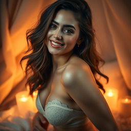 A seductive and alluring portrayal of a confident young woman with an enticing smile, embracing her femininity