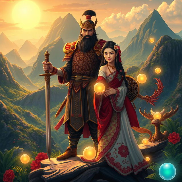 A captivating scene illustrating 'Ang Pag-usbong ni Dononggon at Rami-ang', showcasing the legendary rise of these two characters from Filipino folklore