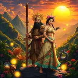 A captivating scene illustrating 'Ang Pag-usbong ni Dononggon at Rami-ang', showcasing the legendary rise of these two characters from Filipino folklore