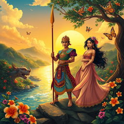 An enchanting depiction of 'Ang Pag-usbong ni Dononggon at Rami-ang', showcasing the iconic moment of their story
