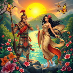 An enchanting depiction of 'Ang Pag-usbong ni Dononggon at Rami-ang', showcasing the iconic moment of their story