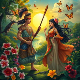 An enchanting depiction of 'Ang Pag-usbong ni Dononggon at Rami-ang', showcasing the iconic moment of their story