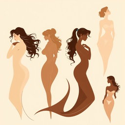 A collection of elegant and artistic representations of the female form in an abstract style, showcasing beautiful silhouettes that emphasize natural curves and grace