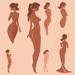 A collection of elegant and artistic representations of the female form in an abstract style, showcasing beautiful silhouettes that emphasize natural curves and grace