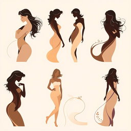 A collection of elegant and artistic representations of the female form in an abstract style, showcasing beautiful silhouettes that emphasize natural curves and grace