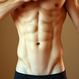 A fit male figure posing confidently, showcasing toned but not overly defined abdominal muscles
