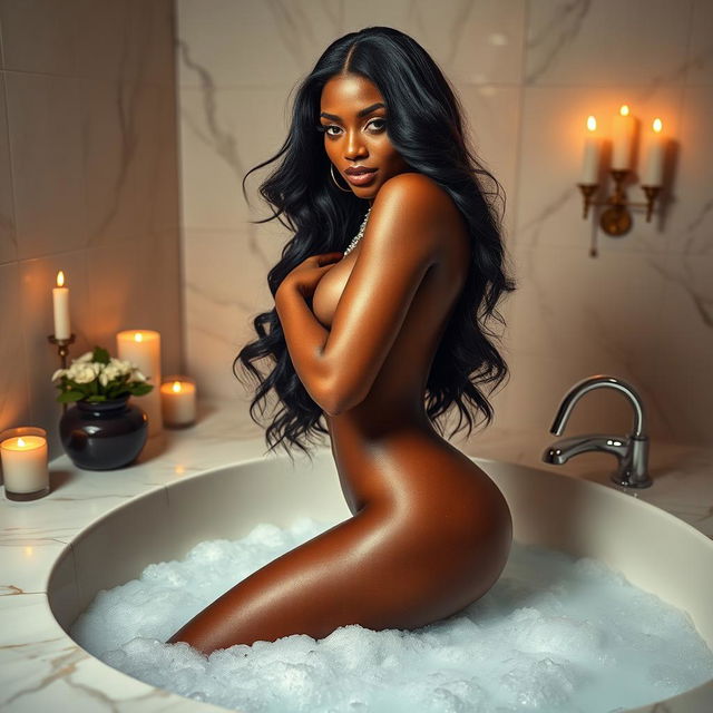 An intimate and sensual scene set in a luxurious bathroom