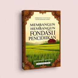 A beautifully designed book cover themed around Javanese culture titled 'Membangun Fondasi Pendidikan: Penerapan Filosofi dalam Pendidikan Dasar'
