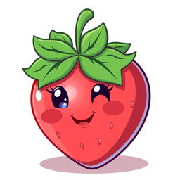 A cute, cartoon-style illustration of a smiling strawberry, with big, joyful eyes and a cheerful expression