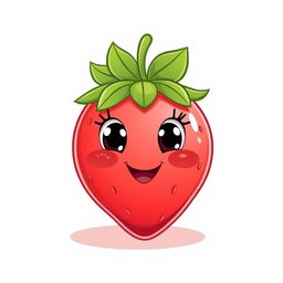A cute, cartoon-style illustration of a smiling strawberry, with big, joyful eyes and a cheerful expression