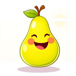 A cute, cartoon-style illustration of a pear with a big, friendly smile