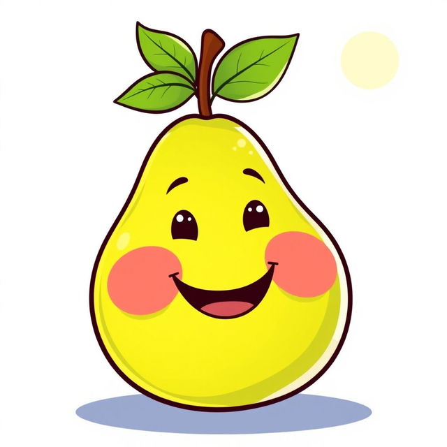 A cute, cartoon-style illustration of a pear with a big, friendly smile