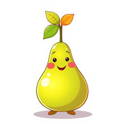 A cute, cartoon-style illustration of a pear with a big, friendly smile