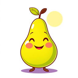 A cute, cartoon-style illustration of a pear with a big, friendly smile