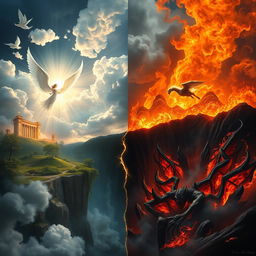 A dramatic scene illustrating the concept of Heaven versus Hell