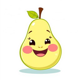 A charming illustration of a cute, smiling pear character with a shiny green exterior