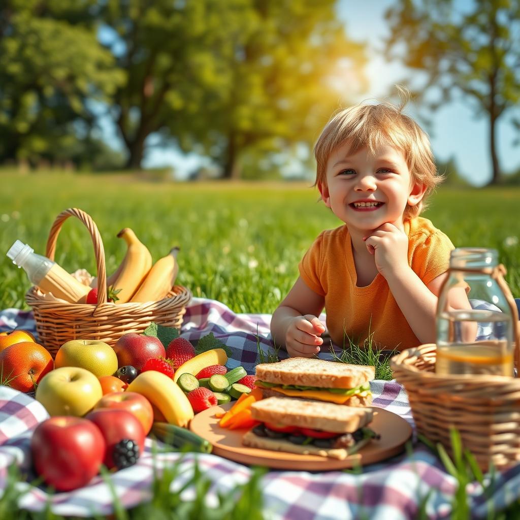 A picturesque scene depicting a normal child's diet sourced from nature