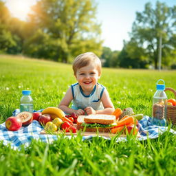 A picturesque scene depicting a normal child's diet sourced from nature