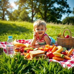 A picturesque scene depicting a normal child's diet sourced from nature