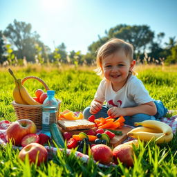 A picturesque scene depicting a normal child's diet sourced from nature