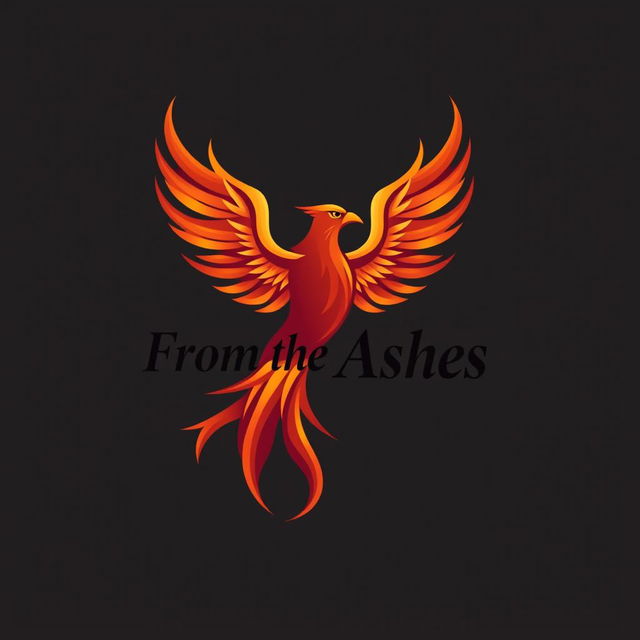 A logo design featuring a majestic phoenix soaring upward, its wings spread wide, with vibrant flames trailing behind