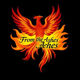 A logo design featuring a majestic phoenix soaring upward, its wings spread wide, with vibrant flames trailing behind