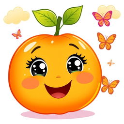 A charming illustration of a cute, smiling tangerine character