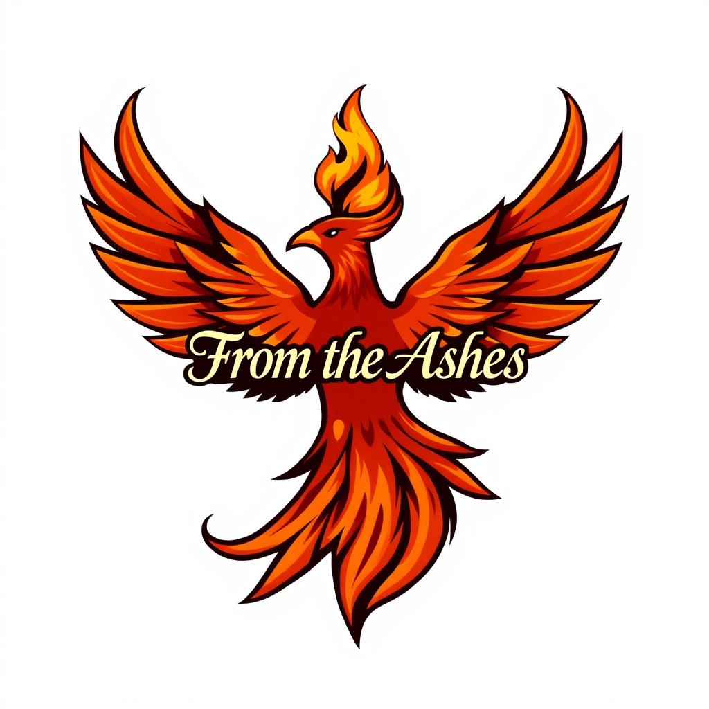 A logo design featuring a dynamic phoenix in mid-flight, its wings outstretched and flames rising above