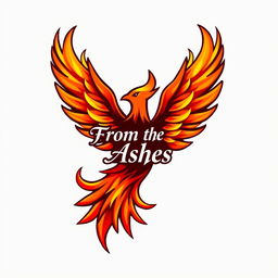 A logo design featuring a dynamic phoenix in mid-flight, its wings outstretched and flames rising above