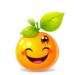 A whimsical illustration of a cute, smiling tangerine character with dreamy eyes