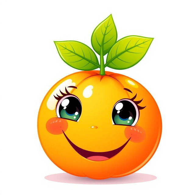 A whimsical illustration of a cute, smiling tangerine character with dreamy eyes