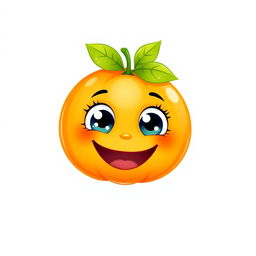 A whimsical illustration of a cute, smiling tangerine character with dreamy eyes