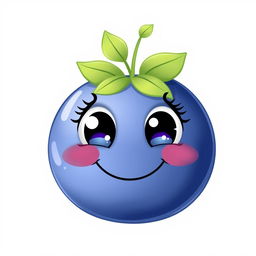 A whimsical illustration of a cute, smiling blueberry character with dreamy eyes