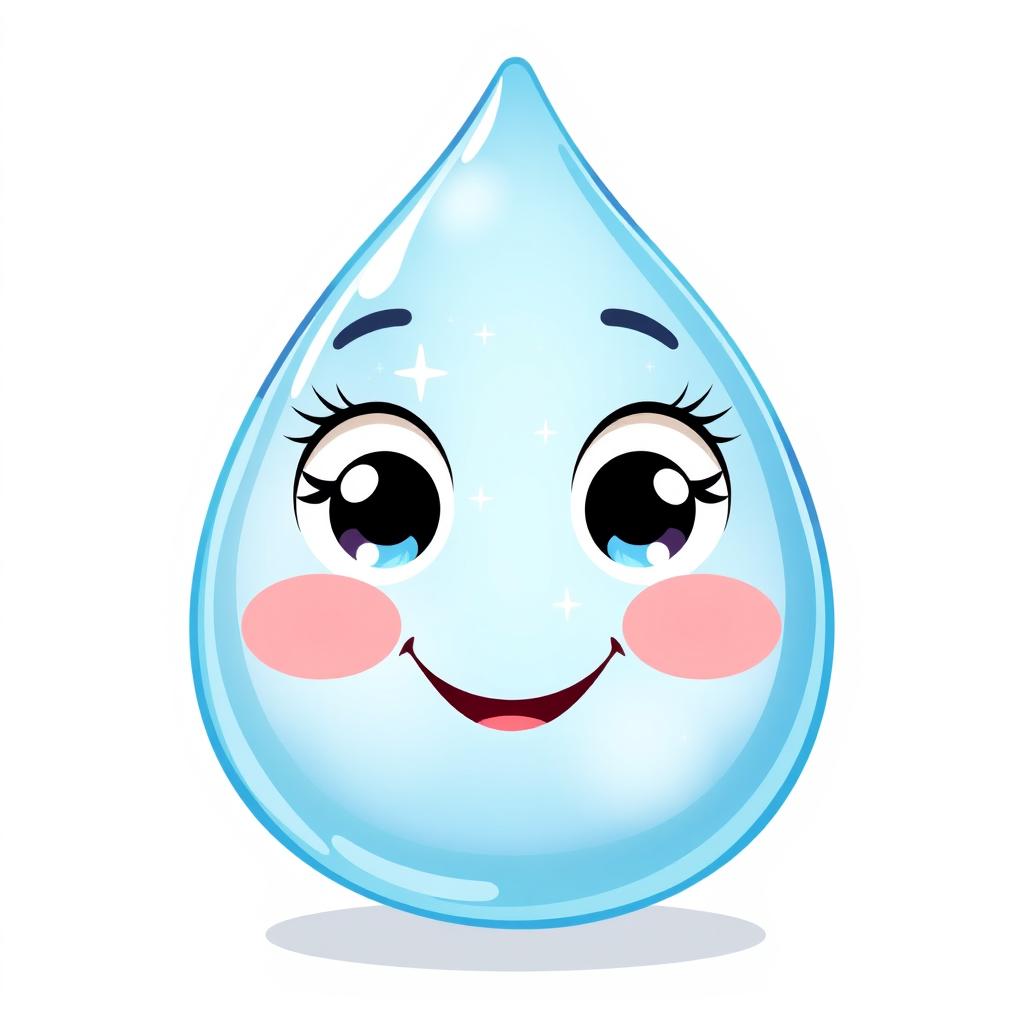 A delightful illustration of a cute, smiling drop of water character with dreamy eyes