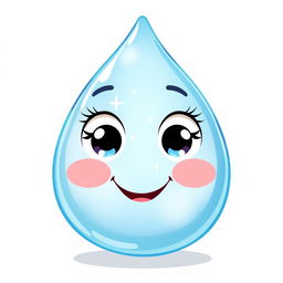 A delightful illustration of a cute, smiling drop of water character with dreamy eyes