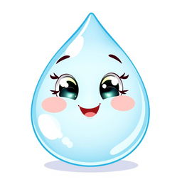 A delightful illustration of a cute, smiling drop of water character with dreamy eyes