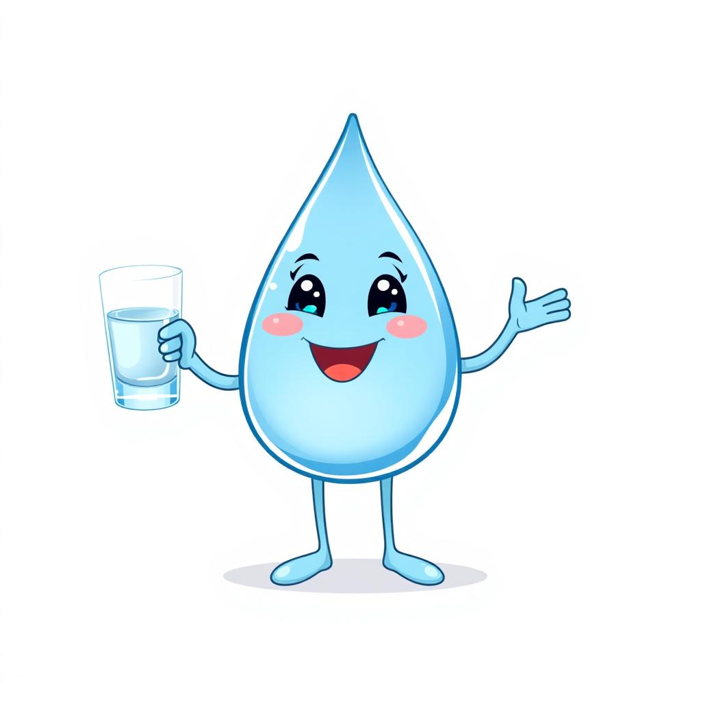 A delightful illustration of a cute drop of water character on a white background