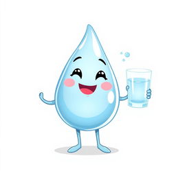 A delightful illustration of a cute drop of water character on a white background