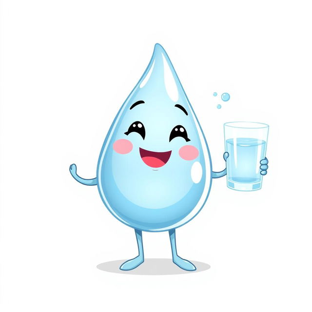 A delightful illustration of a cute drop of water character on a white background