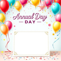 A beautifully designed annual day card celebrating a special event, featuring vibrant colors and festive motifs