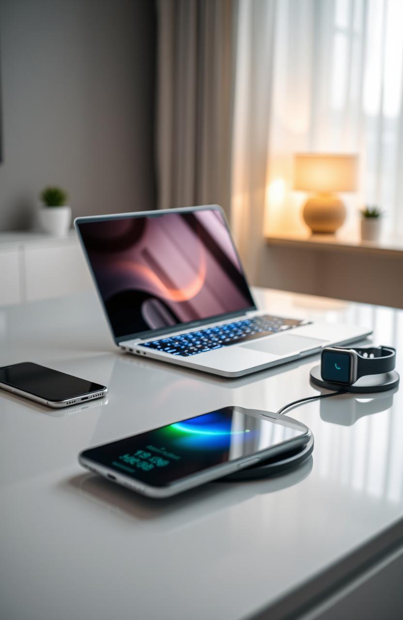 A stunning display of various electronic devices arranged elegantly on a sleek, modern surface