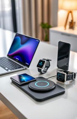 A stunning display of various electronic devices arranged elegantly on a sleek, modern surface