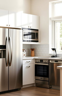 A modern kitchen filled with sleek, stainless steel home appliances