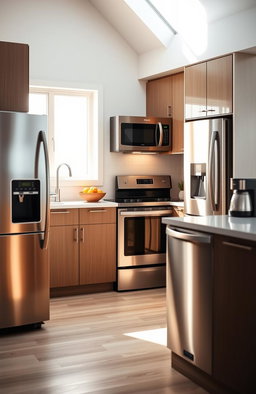 A modern kitchen filled with sleek, stainless steel home appliances