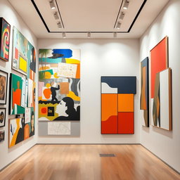 An imaginative split composition featuring one side showcasing contemporary art and the other side displaying modern art