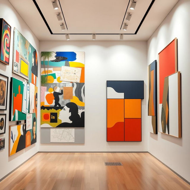 An imaginative split composition featuring one side showcasing contemporary art and the other side displaying modern art