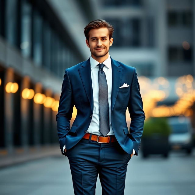A stylish gentleman dressed in a tailored suit, exuding confidence and sophistication