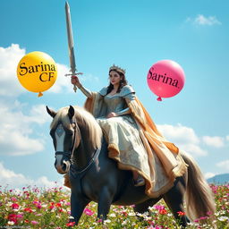 A regal queen seated elegantly atop a majestic horse, exuding an aura of strength and grace