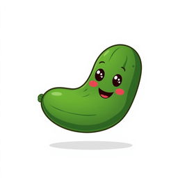 A charming illustration of a cute dark green cucumber character on a white background